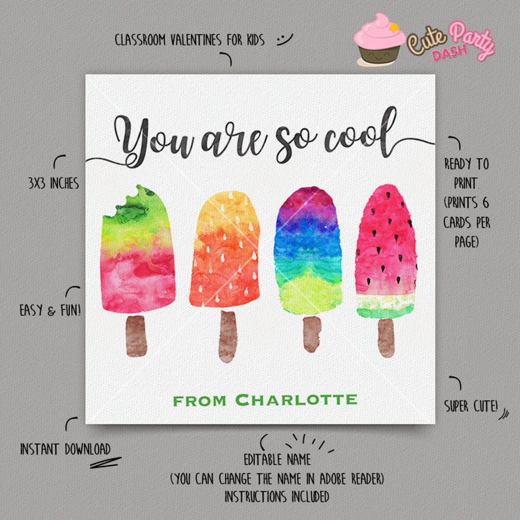 You are So Cool Popsicle Valentine